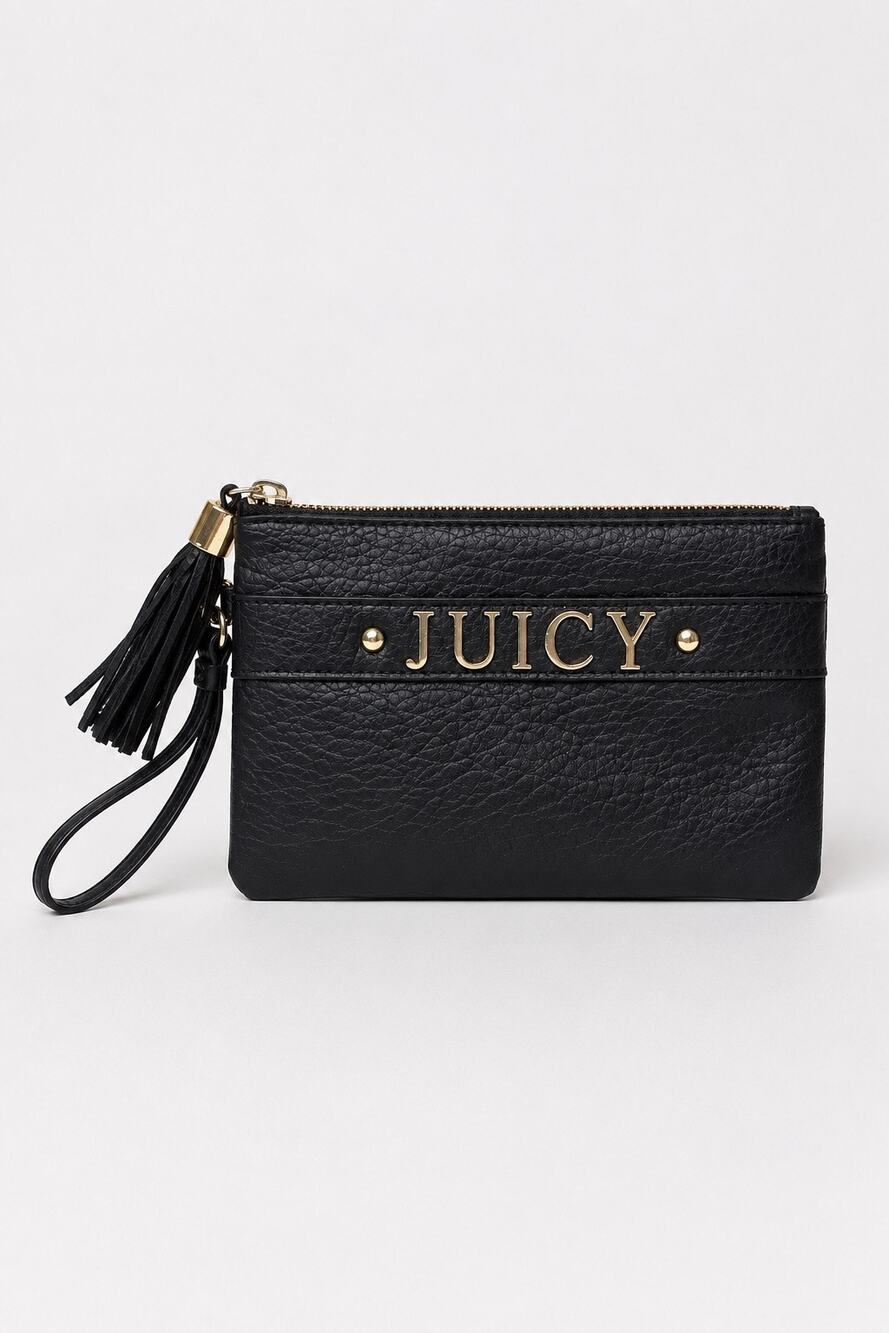 Juicy Couture Black Wristlet Clutch Pouch with Gold Logo & Tassel